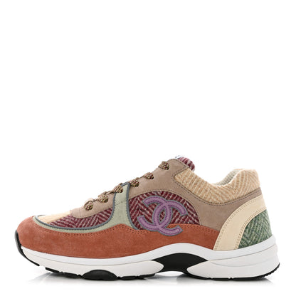 Chanel Fabric Suede Calfskin CC Sneakers 41 Pink Beige Multicolor 1 of 8