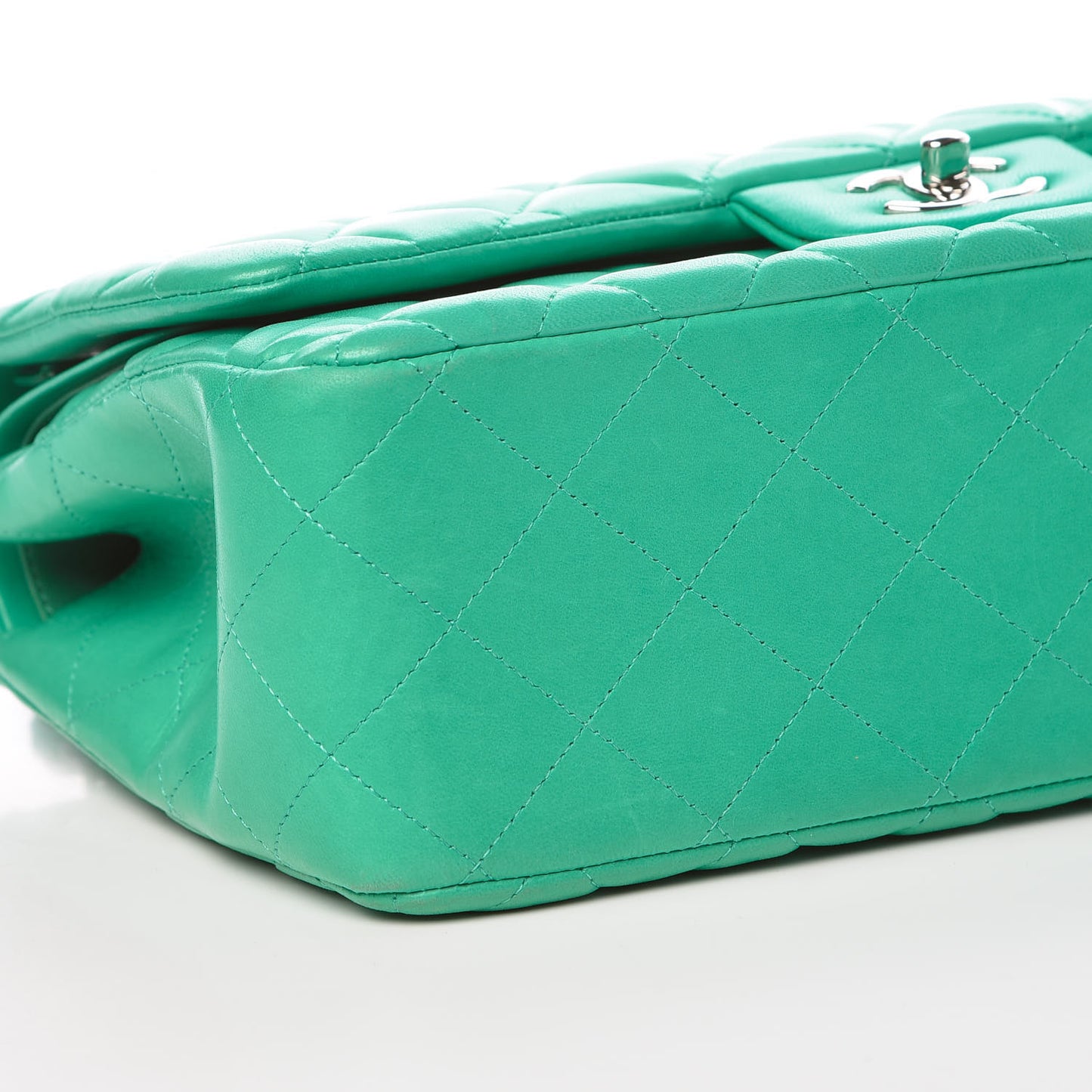 Lambskin Quilted Jumbo Double Flap Green
