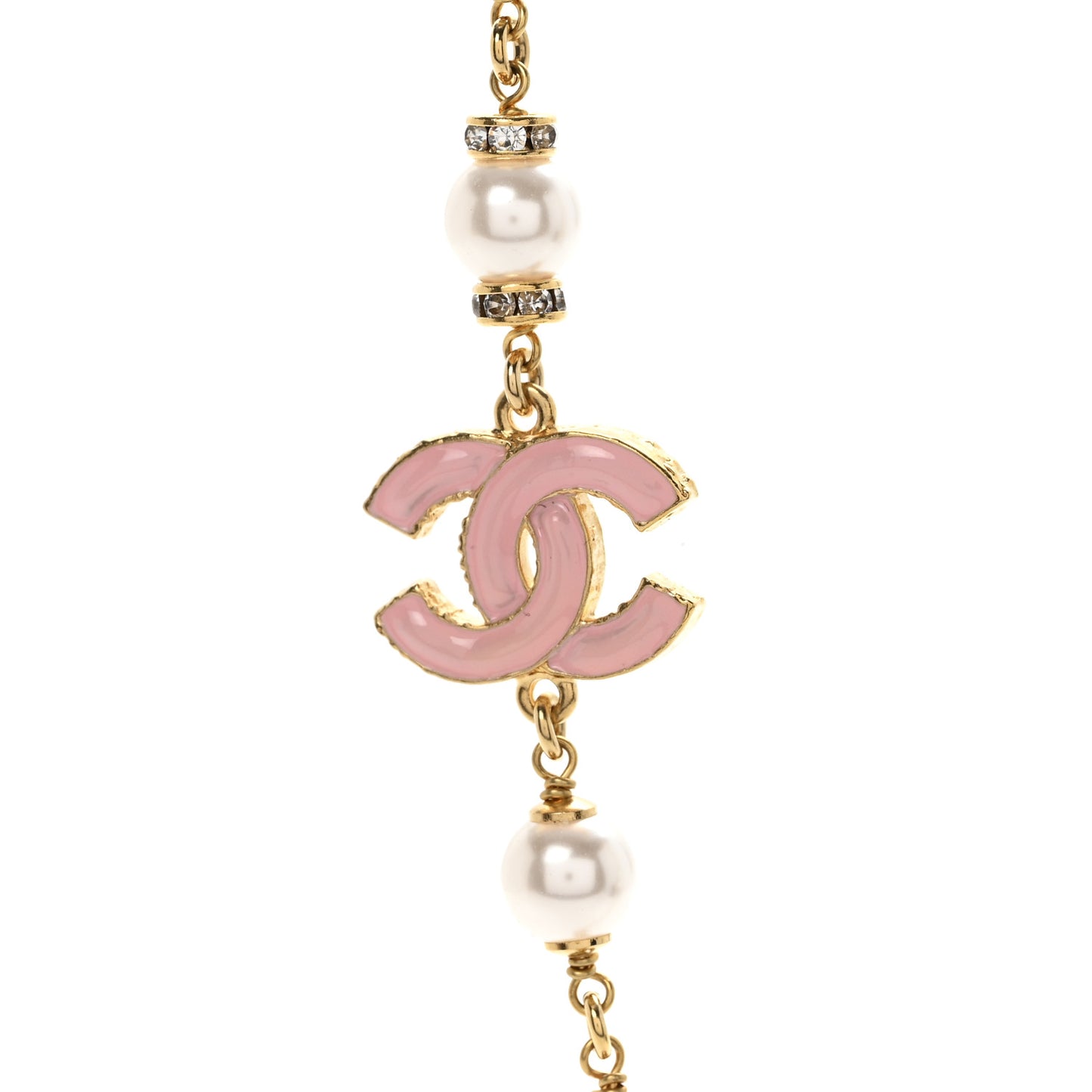 Pearl Bead Enamel CC Short Necklace Pink Gold