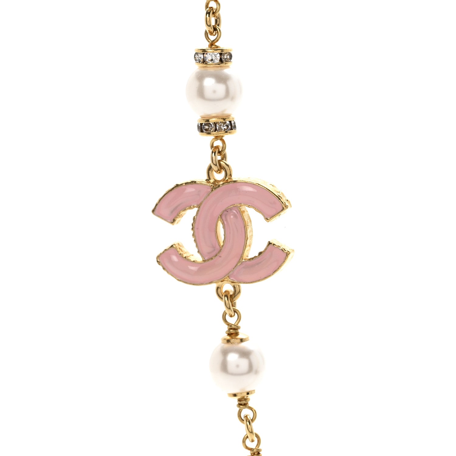 Chanel Pearl Bead Enamel CC Short Necklace Pink Gold 4 of 7