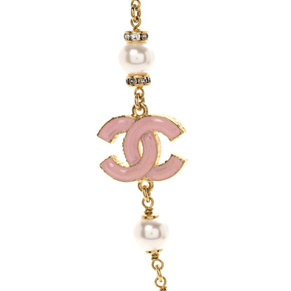 Chanel Pearl Bead Enamel CC Short Necklace Pink Gold 4 of 7