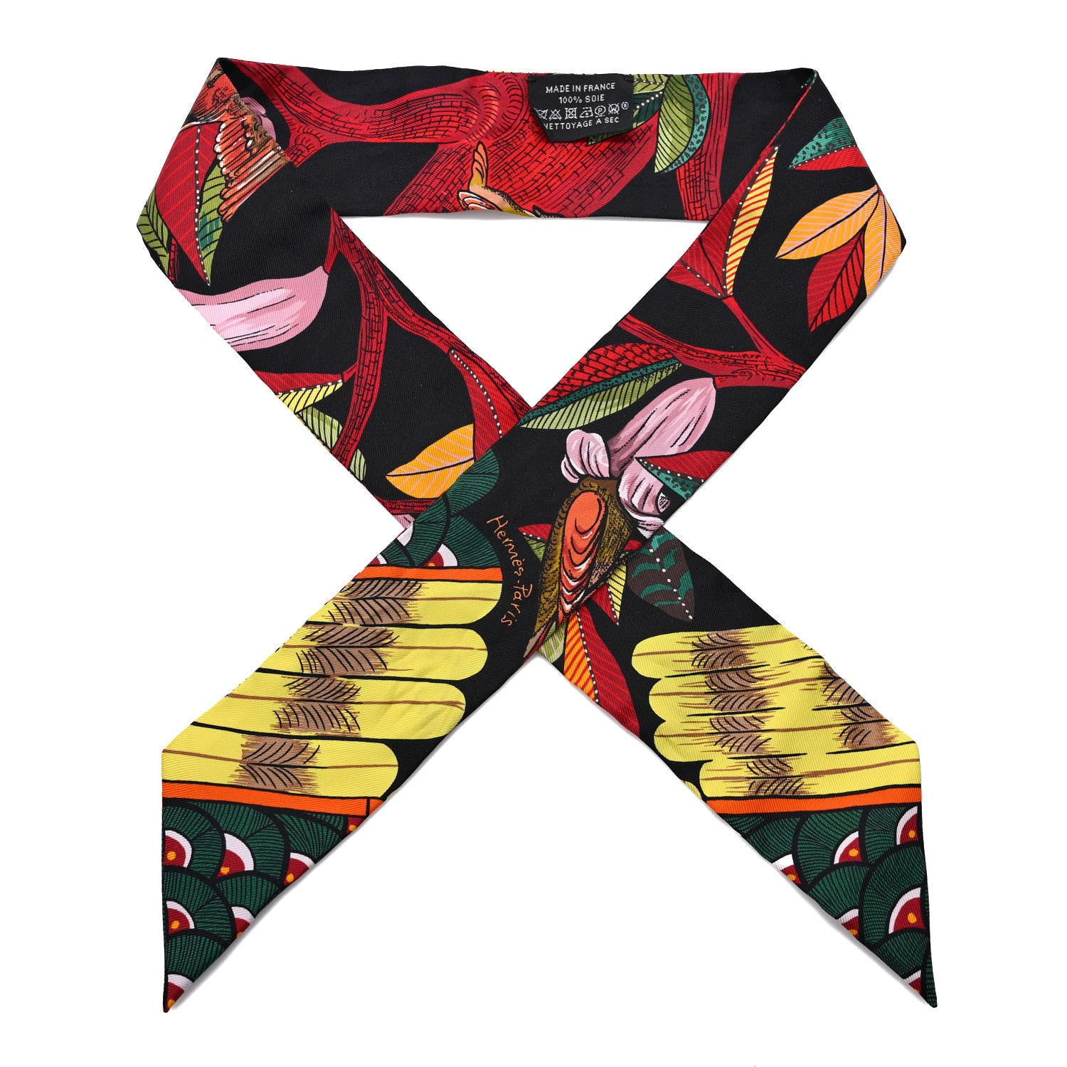 Hermes Silk Tree Of Song Twilly Black Rouge Vert 1 of 4