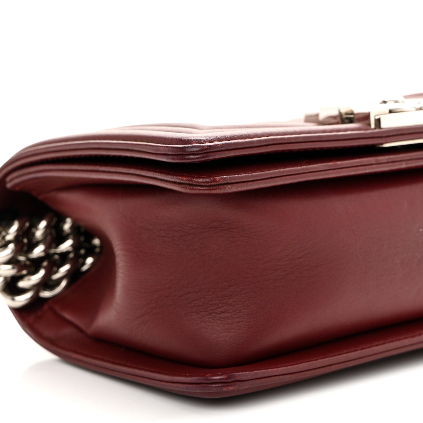 Calfskin Chevron Quilted Small Boy Flap Burgundy
