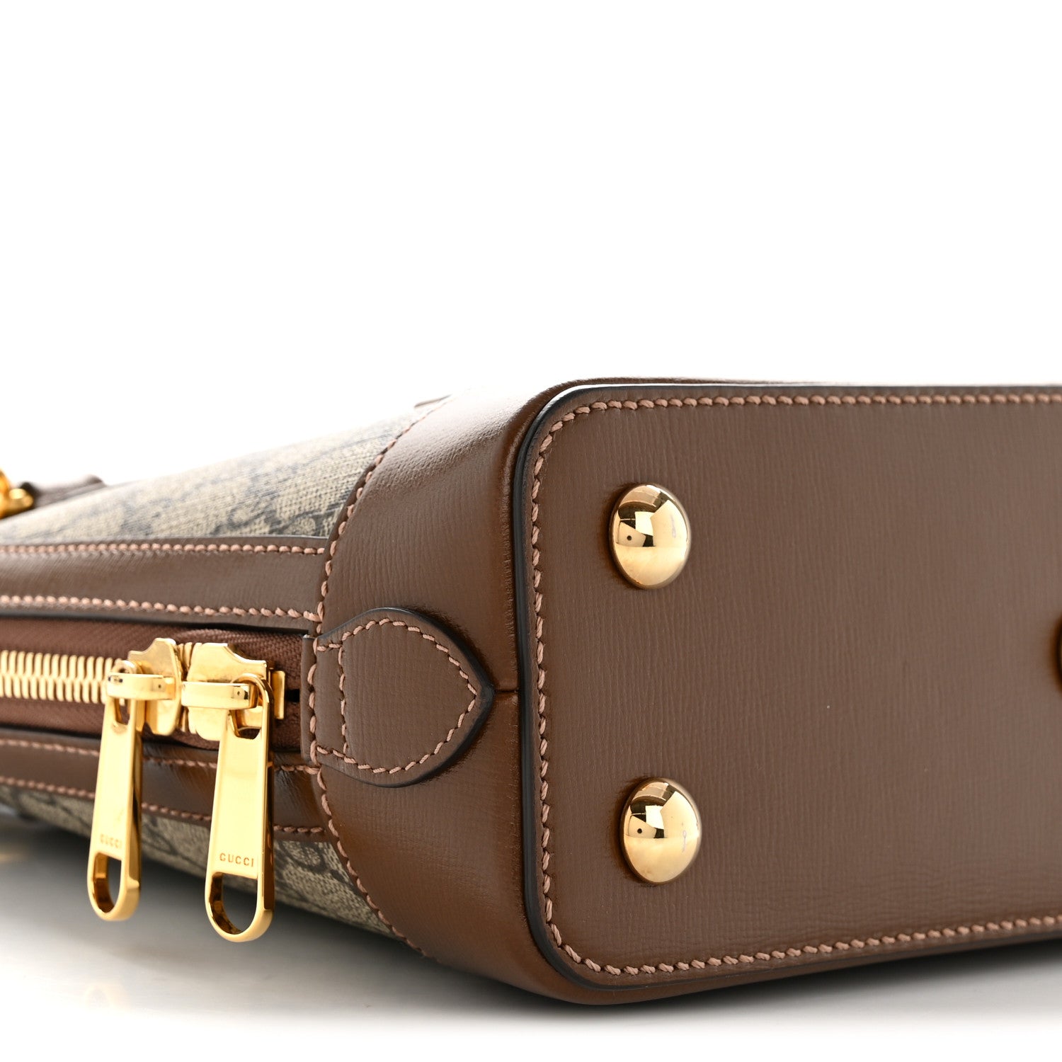 Gucci GG Supreme Monogram Azalea Calfskin Small Horsebit 1955 Top Handle Bag Beige Ebony Brown Sugar 9 of 13