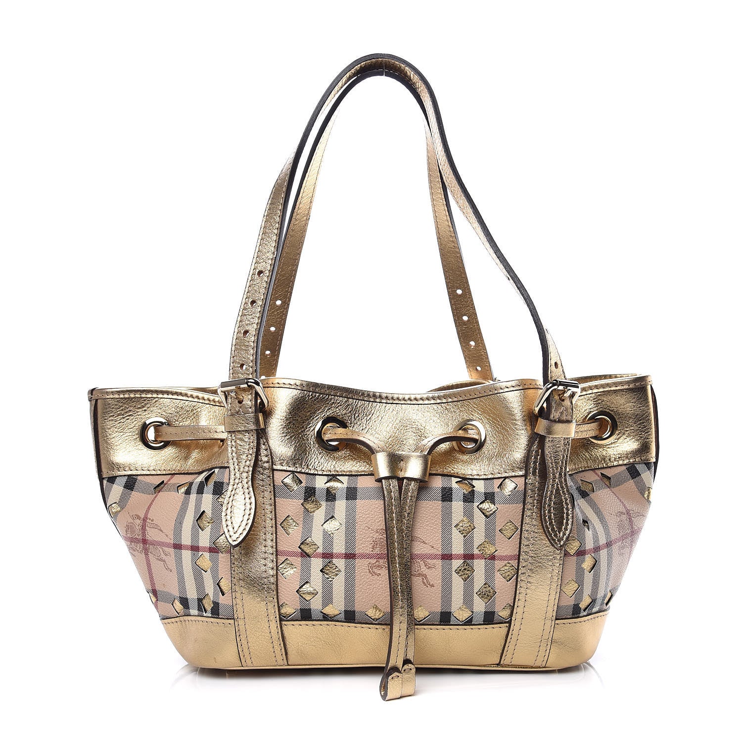 Burberry Haymarket Check Drawstring Claudia Bag Gold 1 of 13