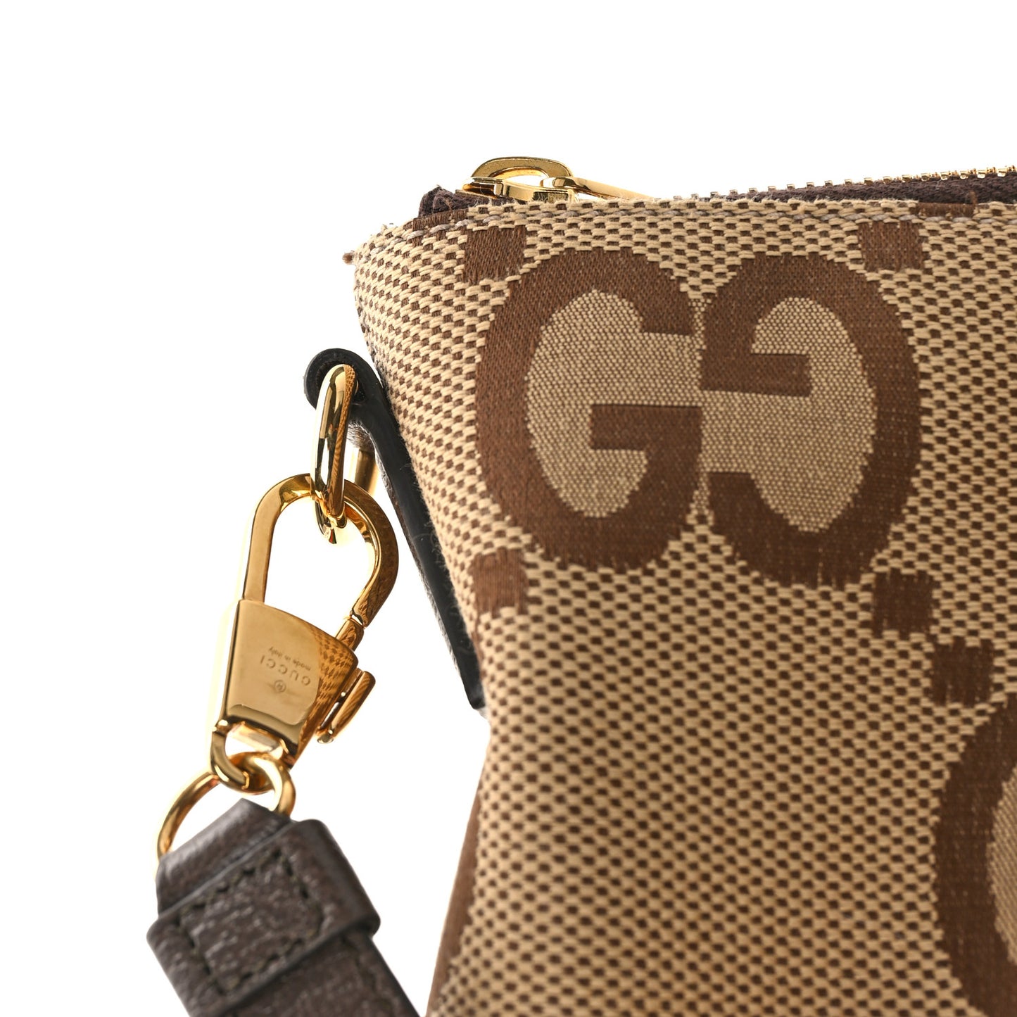 Monogram Jumbo GG Textured Dollar Calfskin Web Wristlet Messenger Bag Camel Ebony New Acero