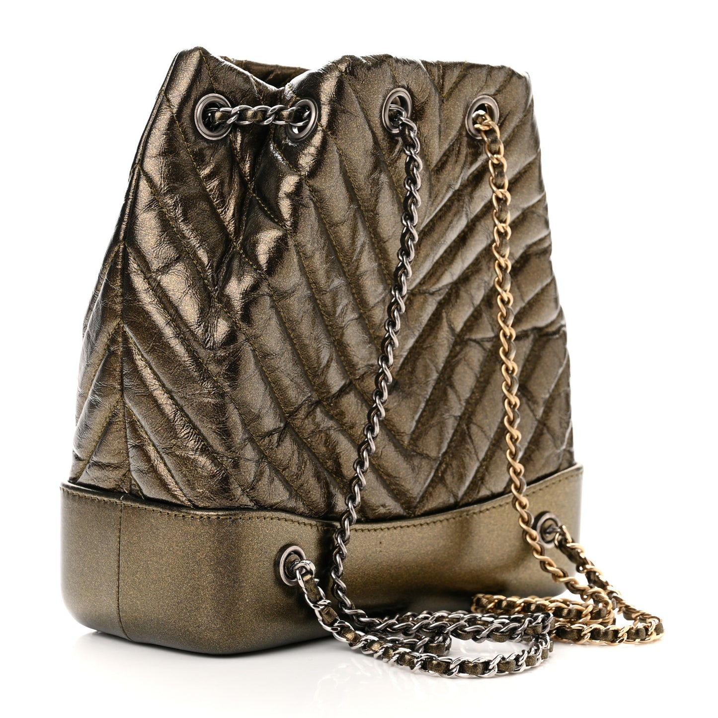 Metallic Aged Calfskin Chevron Quilted Small Gabrielle Backpack Gold