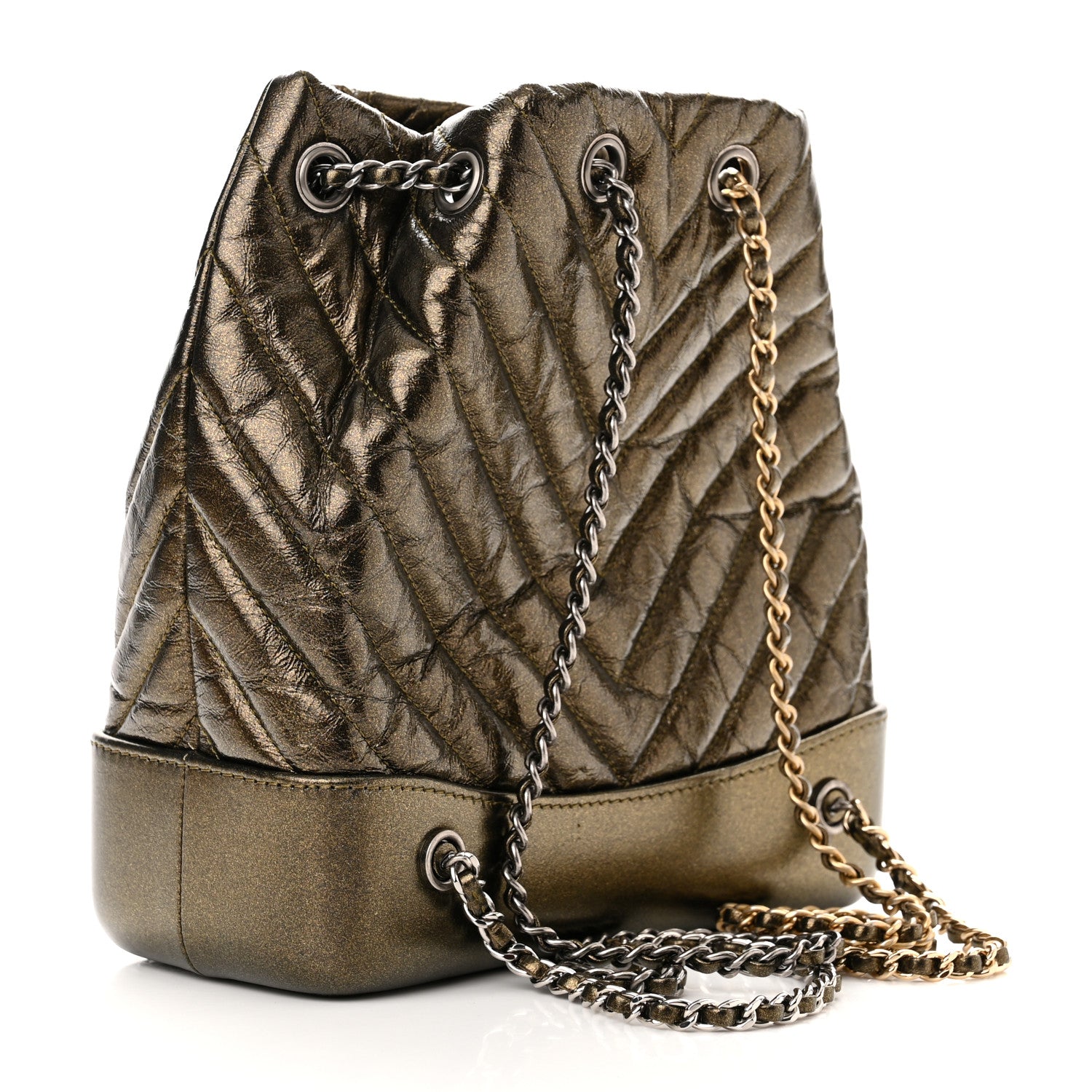 Chanel Metallic Aged Calfskin Chevron Quilted Small Gabrielle Backpack Gold 3 of 10