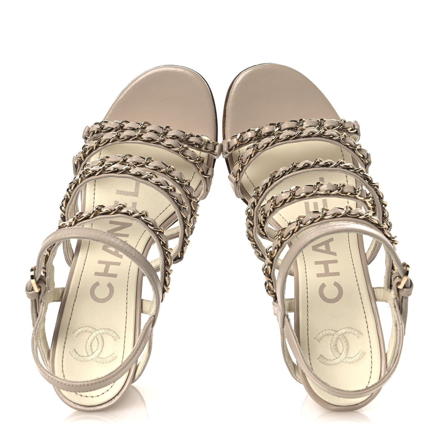 Calfskin Chain Sandals 36 Dark Beige