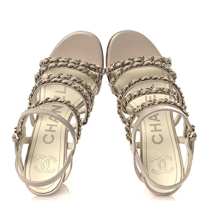 Chanel Calfskin Chain Sandals 36 Dark Beige 2 of 11