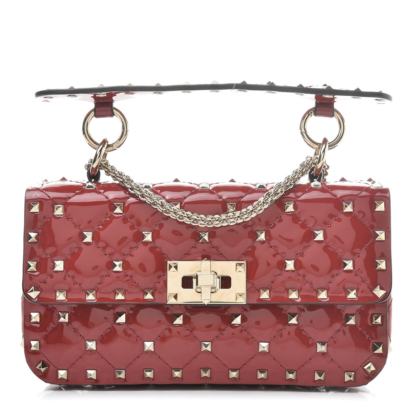 Patent Small Rockstud Spike Shoulder Bag Rosso Valentino