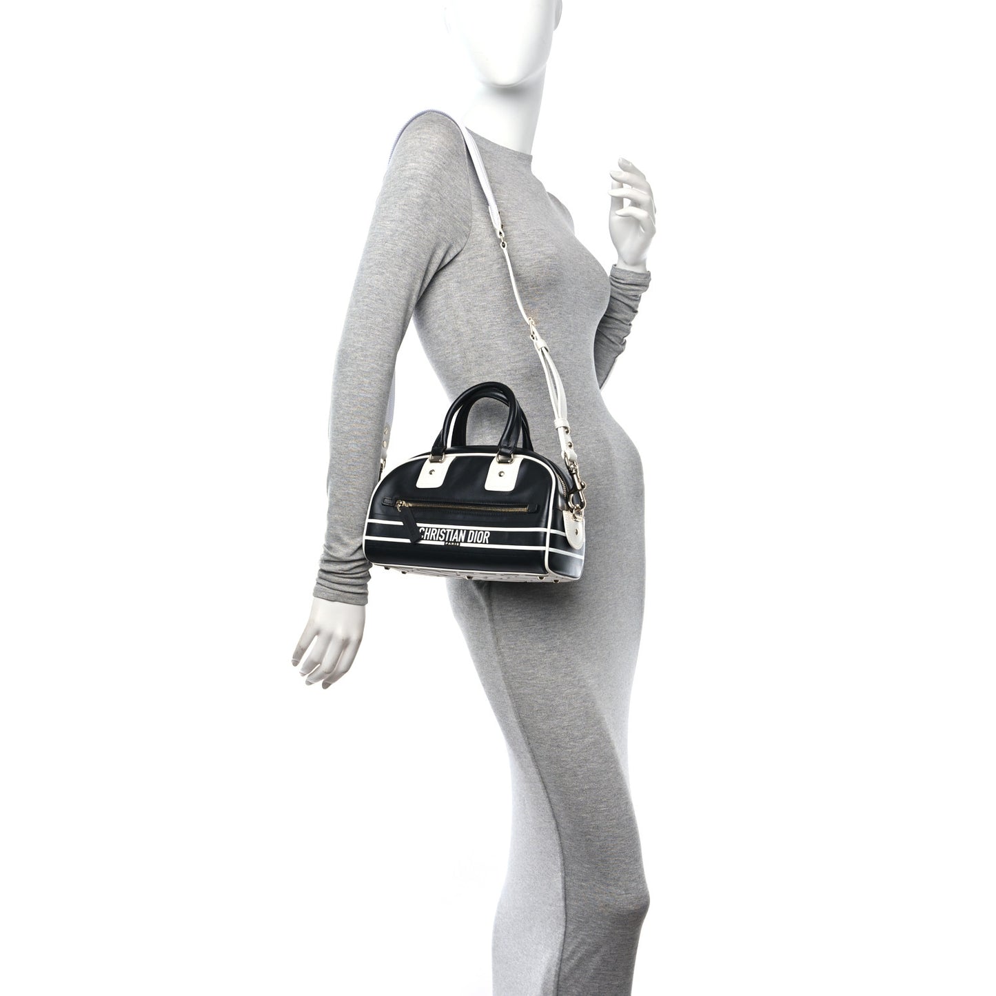 Calfskin Small Dior Vibe Zip Bowling Bag Blue White
