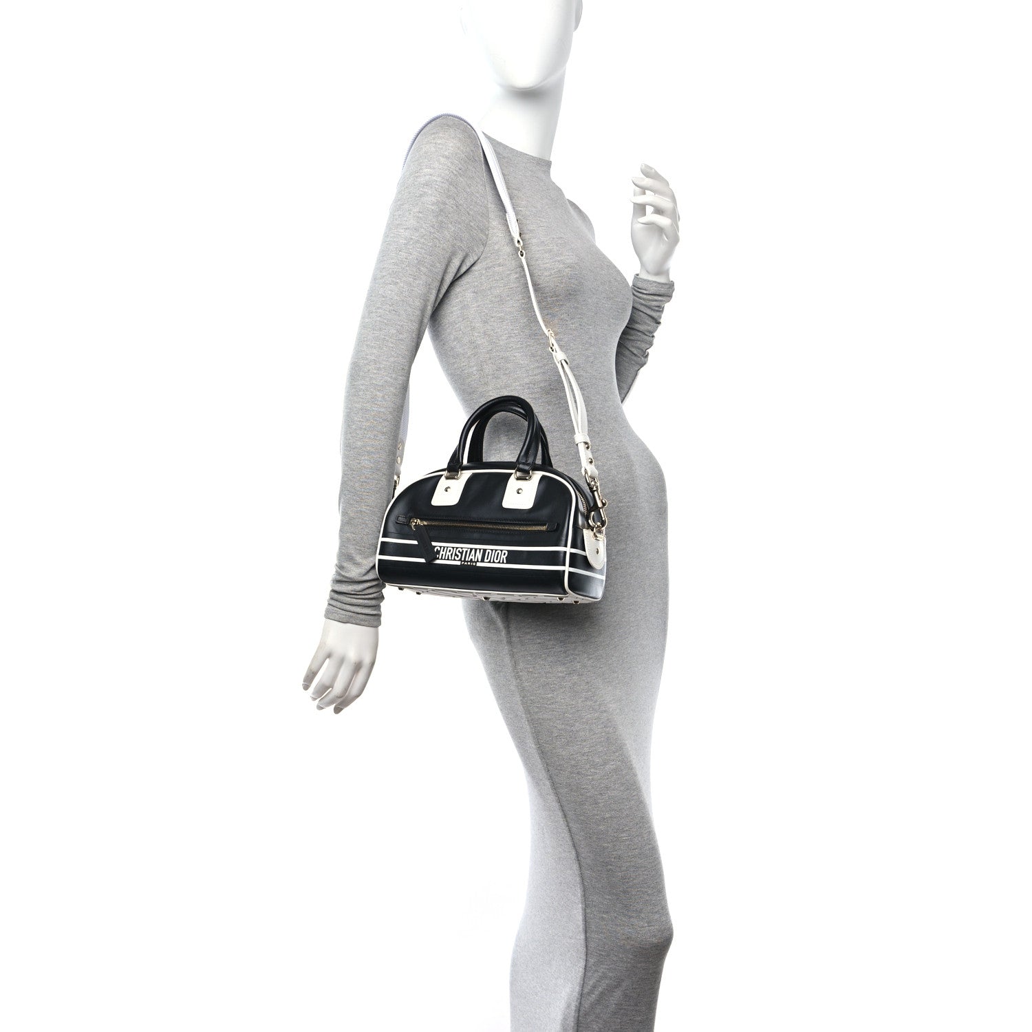 Christian Dior Calfskin Small Dior Vibe Zip Bowling Bag Blue White 2 of 10