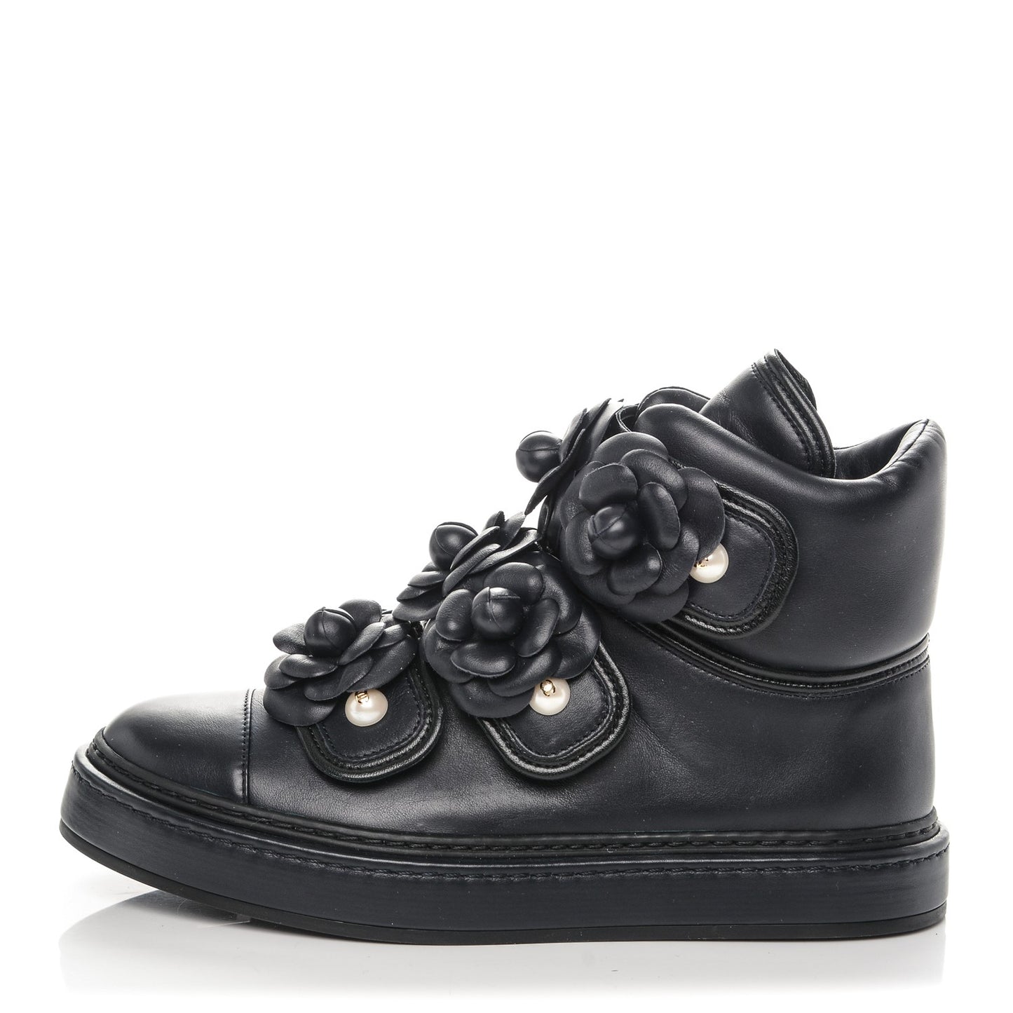 Lambskin Camellia High Top Sneakers 35.5 Navy