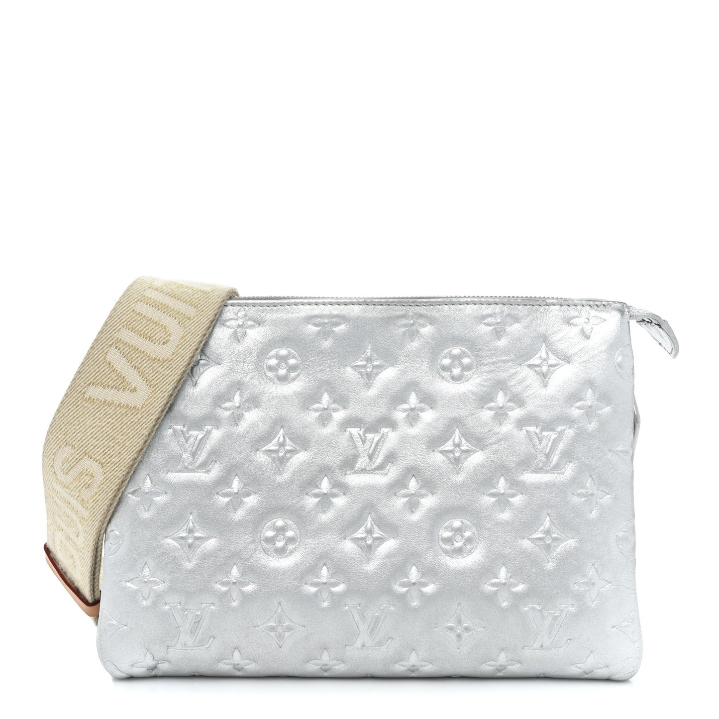 Metallic Lambskin Embossed Monogram Coussin PM Silver