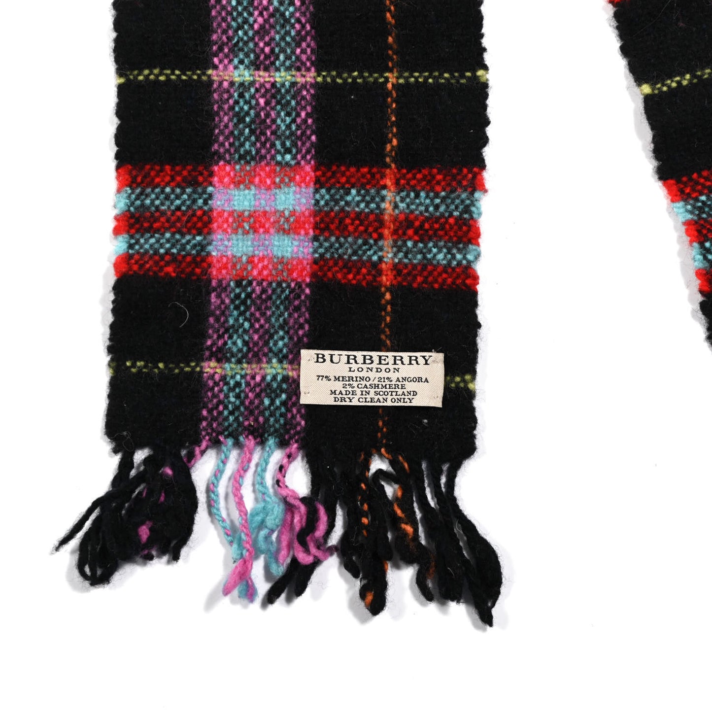 Merino Wool Angora Cashmere Check Scarf Black