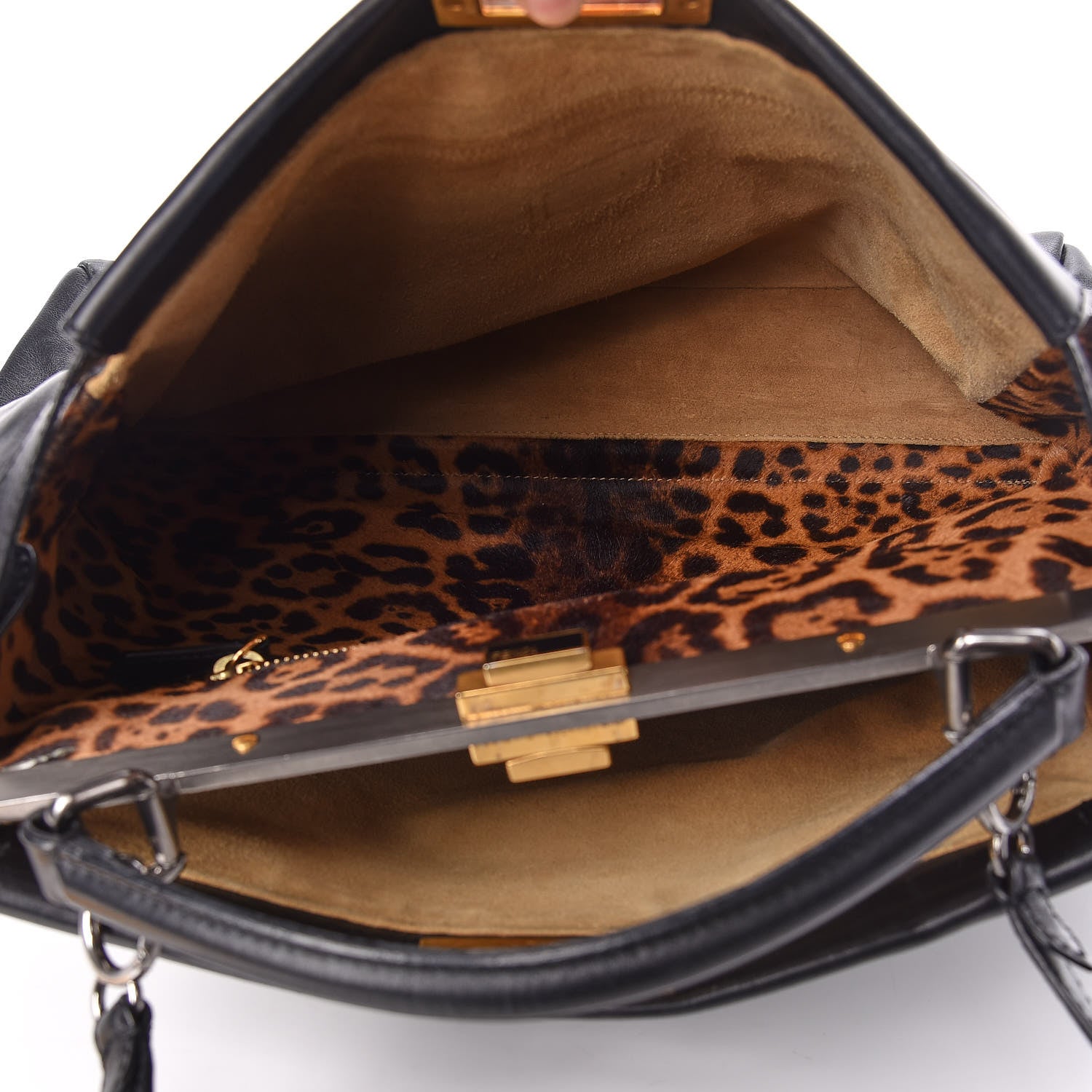 Fendi Calfskin Calf Hair Leopard Print Large Peekaboo Iconic Satchel Black 8 of 17