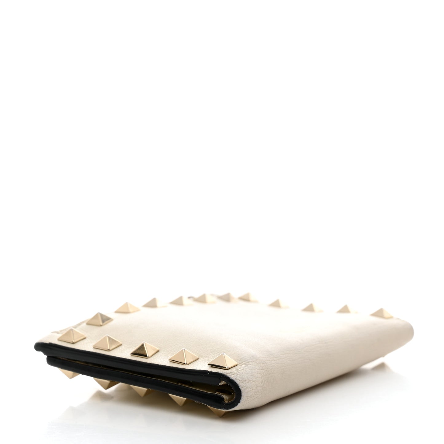 Calfskin Rockstud Card Holder with Zipper Ivory