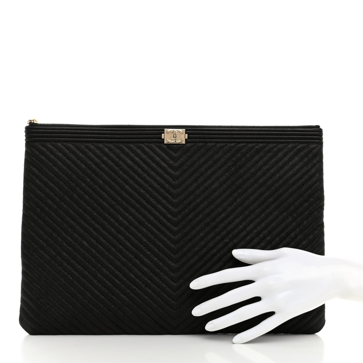 Caviar Chevron Large Boy Cosmetic Case Black