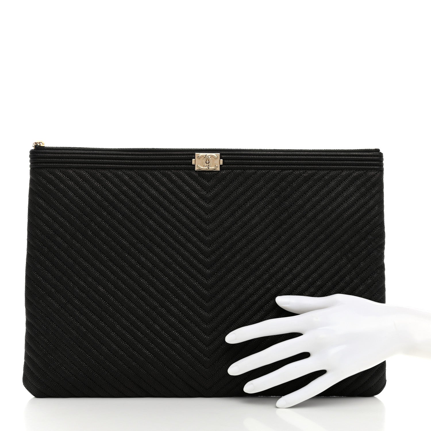 Chanel Caviar Chevron Large Boy Cosmetic Case Black 2 of 8