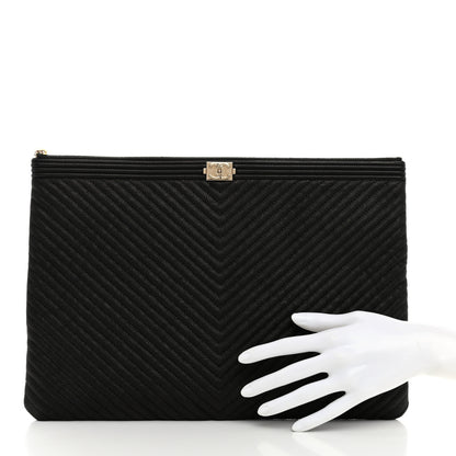 Chanel Caviar Chevron Large Boy Cosmetic Case Black 2 of 8