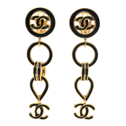 Chanel Enamel CC Drop Clip On Earrings Black Gold 1 of 4