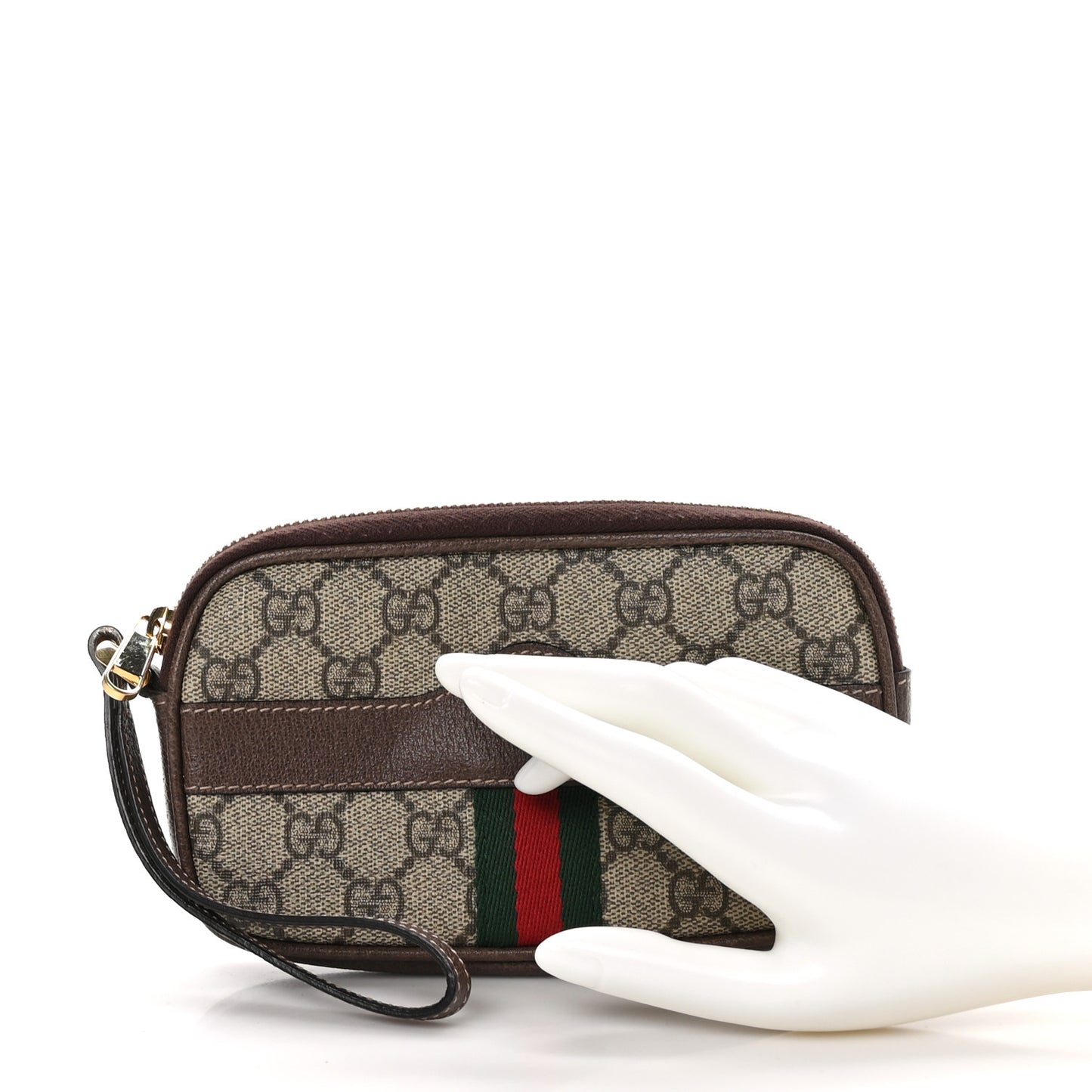 GG Supreme Monogram Ophidia Phone Case Wristlet Brown