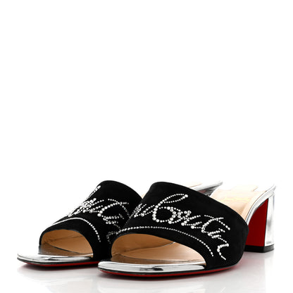 Christian Louboutin Veau Velours Specchio Dear Home 55 Slide Sandals 38 Black Crystal 4 of 11