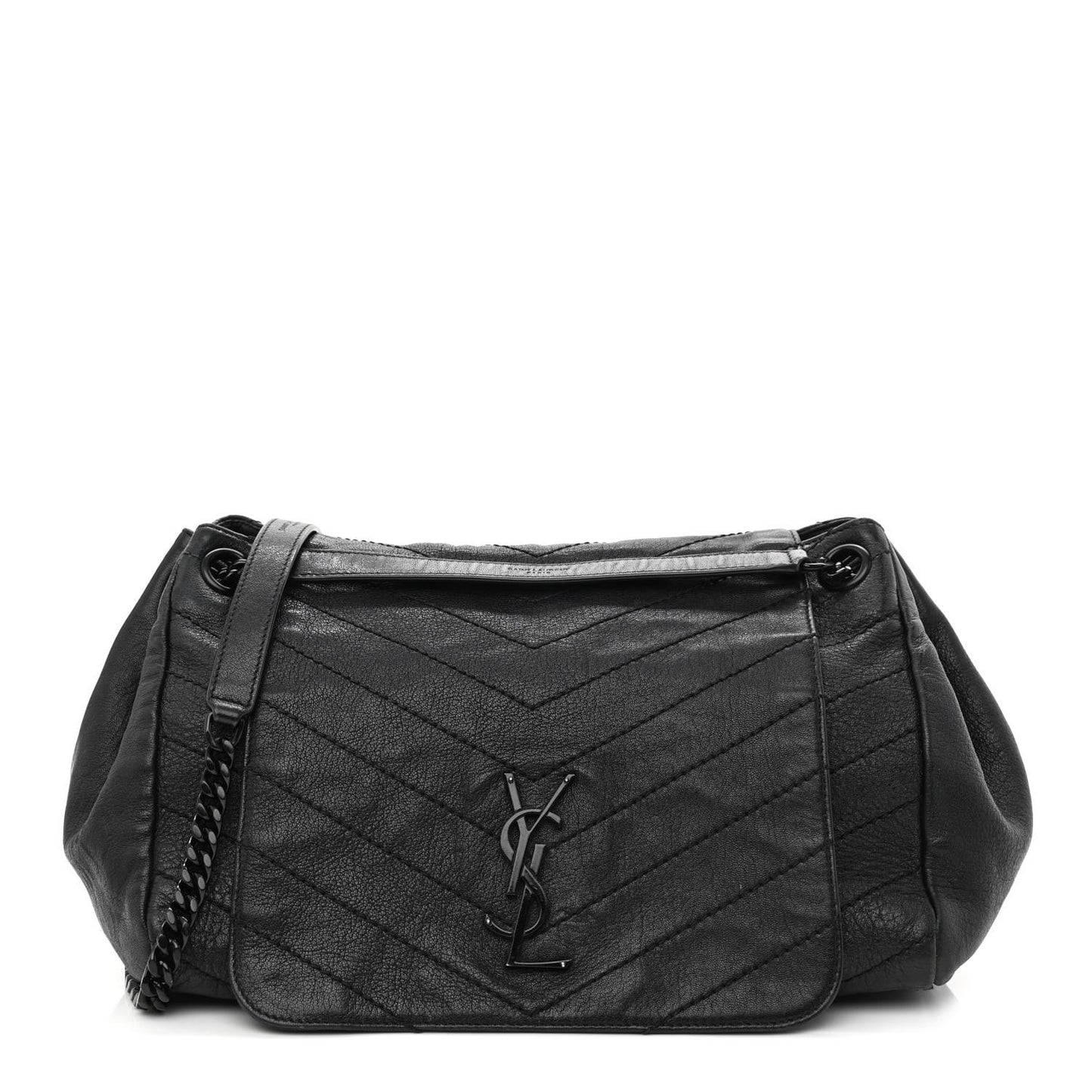 Vintage Lambskin Chevron Monogram Medium Nolita Black