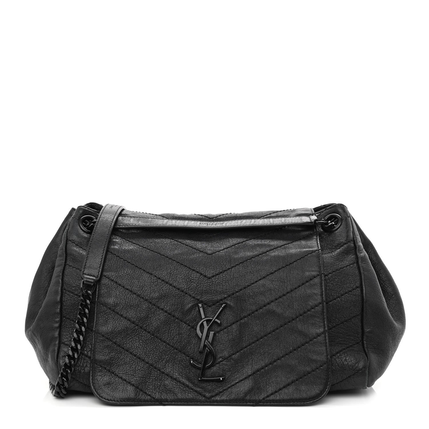 Saint Laurent Vintage Lambskin Chevron Monogram Medium Nolita Black 1 of 10