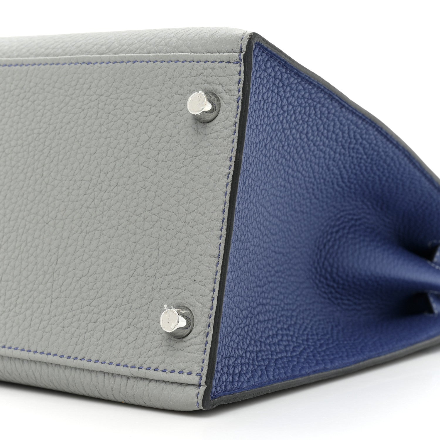 Hermes Togo Horseshoe Kelly Sellier 35 Gris Mouette Bleu Electrique 7 of 12