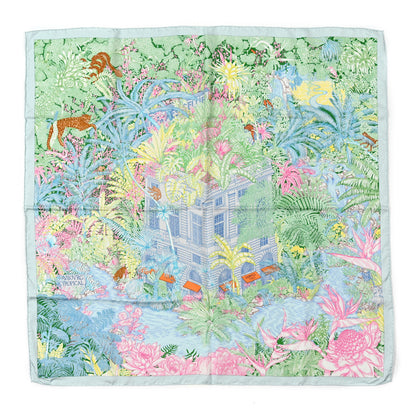 Hermes Silk Twill Faubourg Tropical Scarf 90 Bleu Vert Jaune 1 of 8