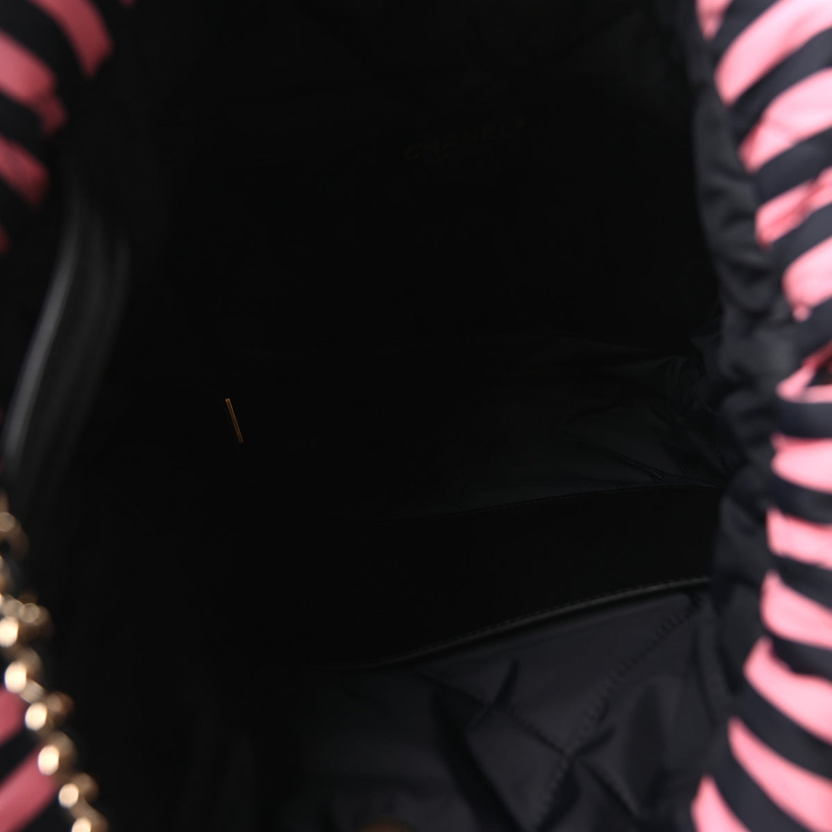 Nylon Striped Quilted Coco Beach Backpack Black Coral