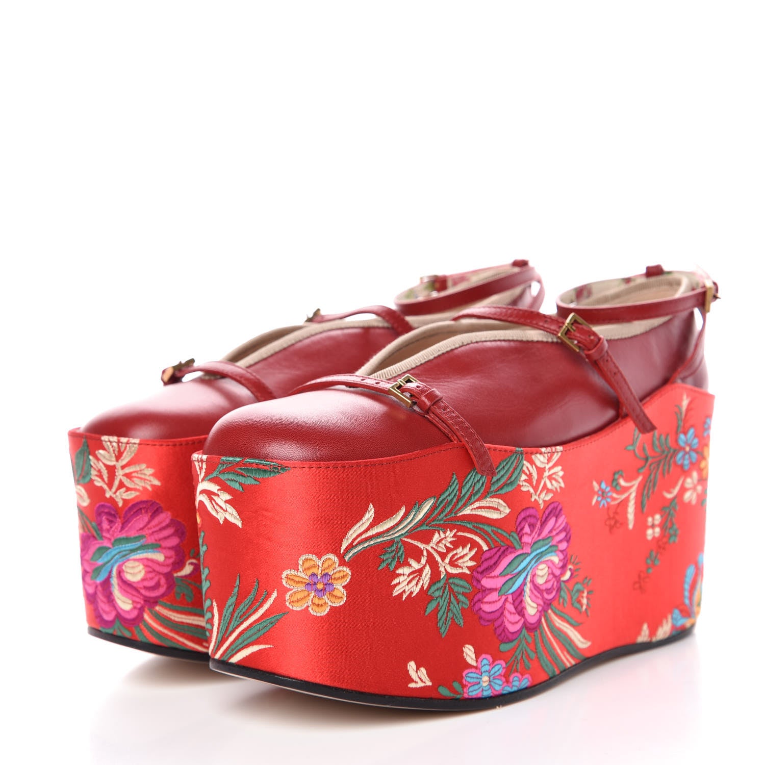 Gucci Malaga Kid Silk Hannelore Detachable Platform Slide 36 Hibiscus Red 3 of 16