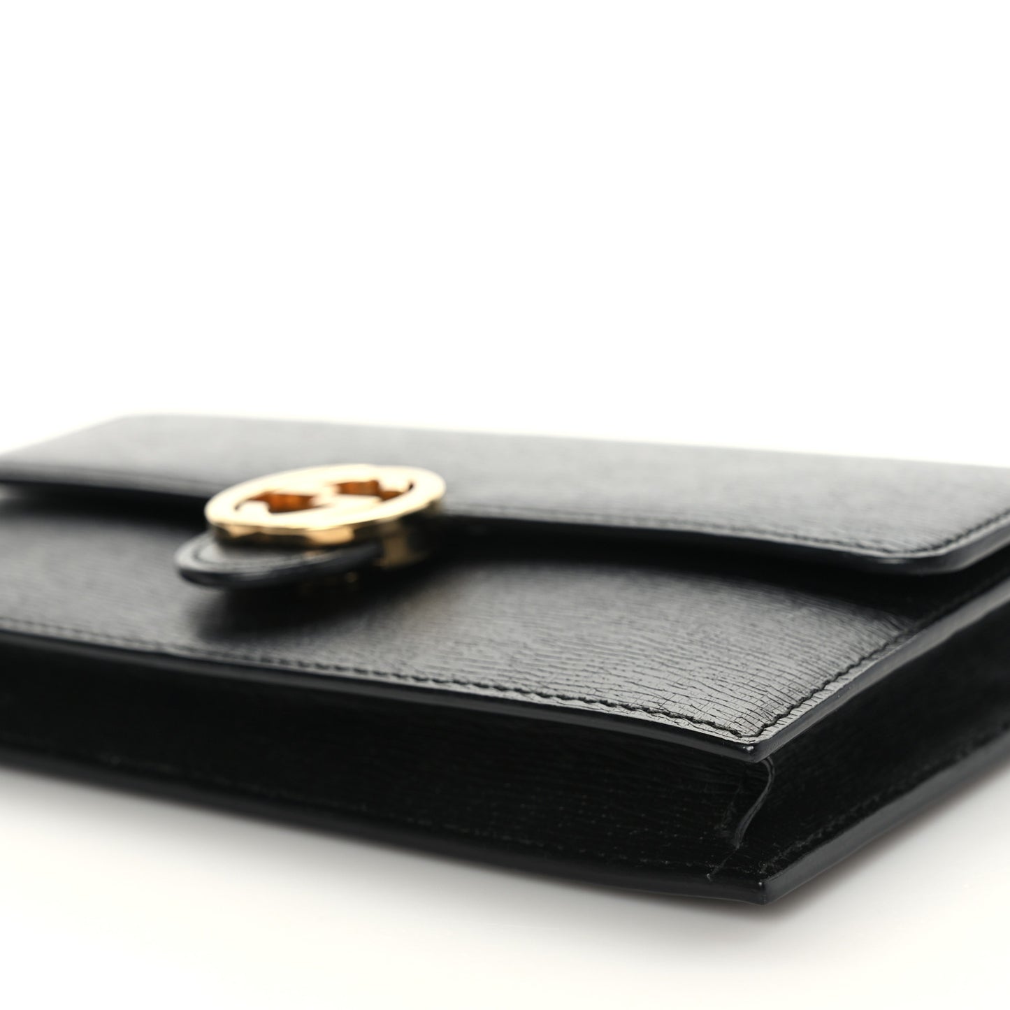 Textured Calfskin Icon Chain Wallet Black