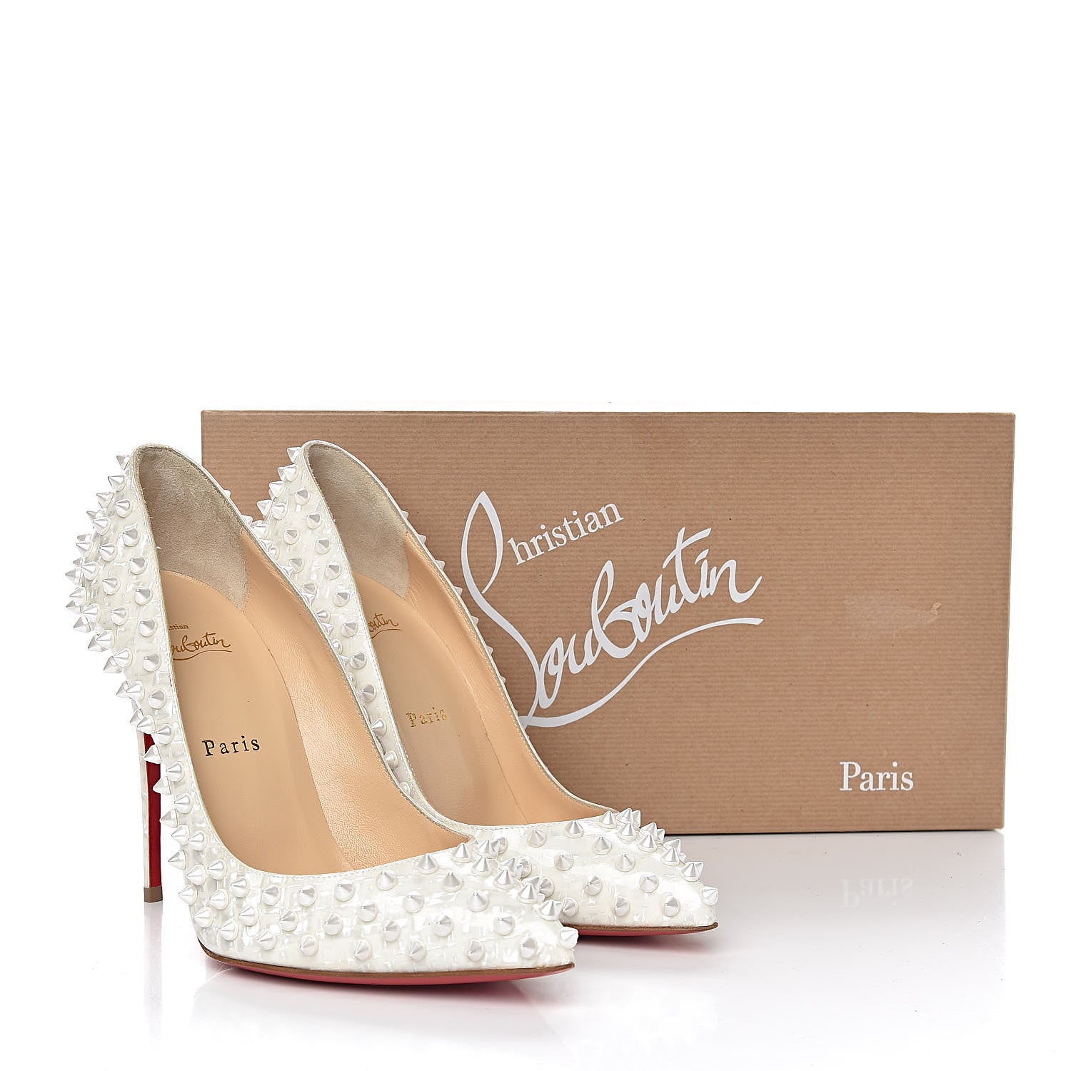 Christian Louboutin Patent Follies Spikes 100 Pumps 39.5 White 8 of 8