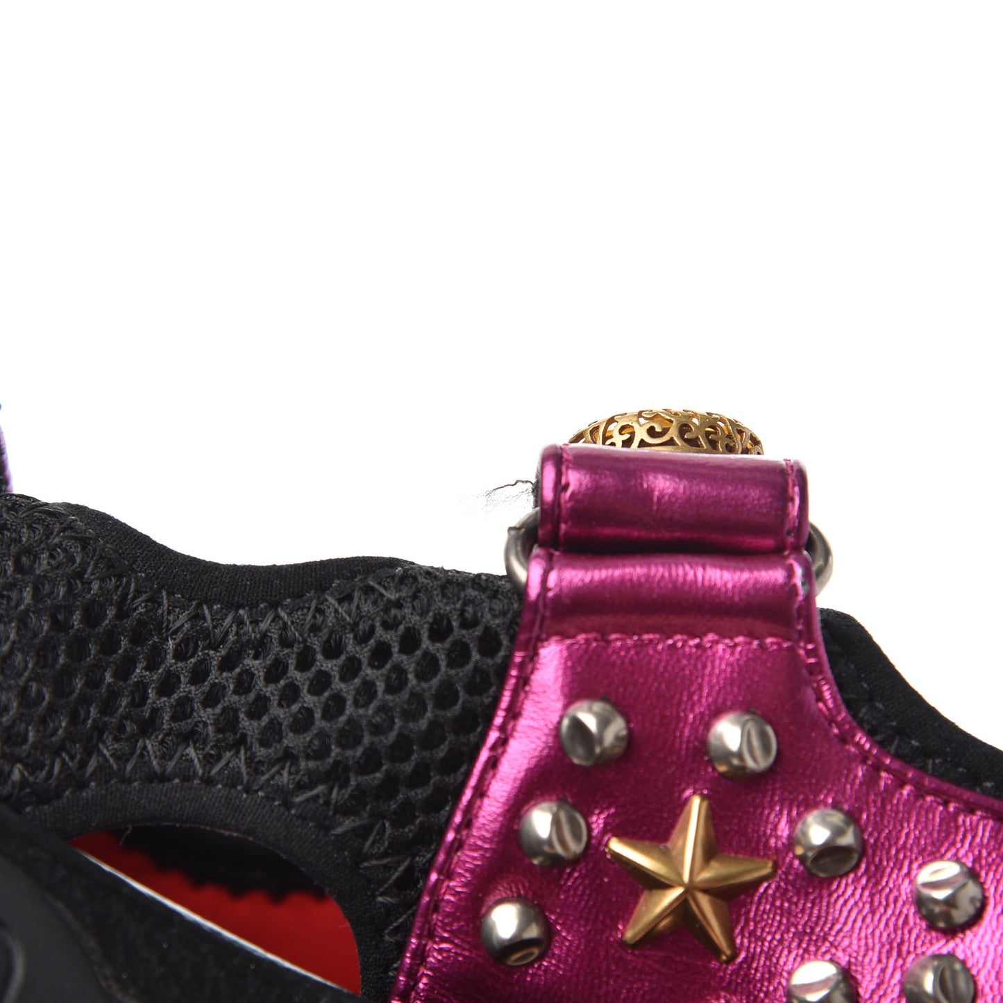 Nappa Mesh Crystal Embellished Studded Womens Aguru Sandals 37 Pink Black