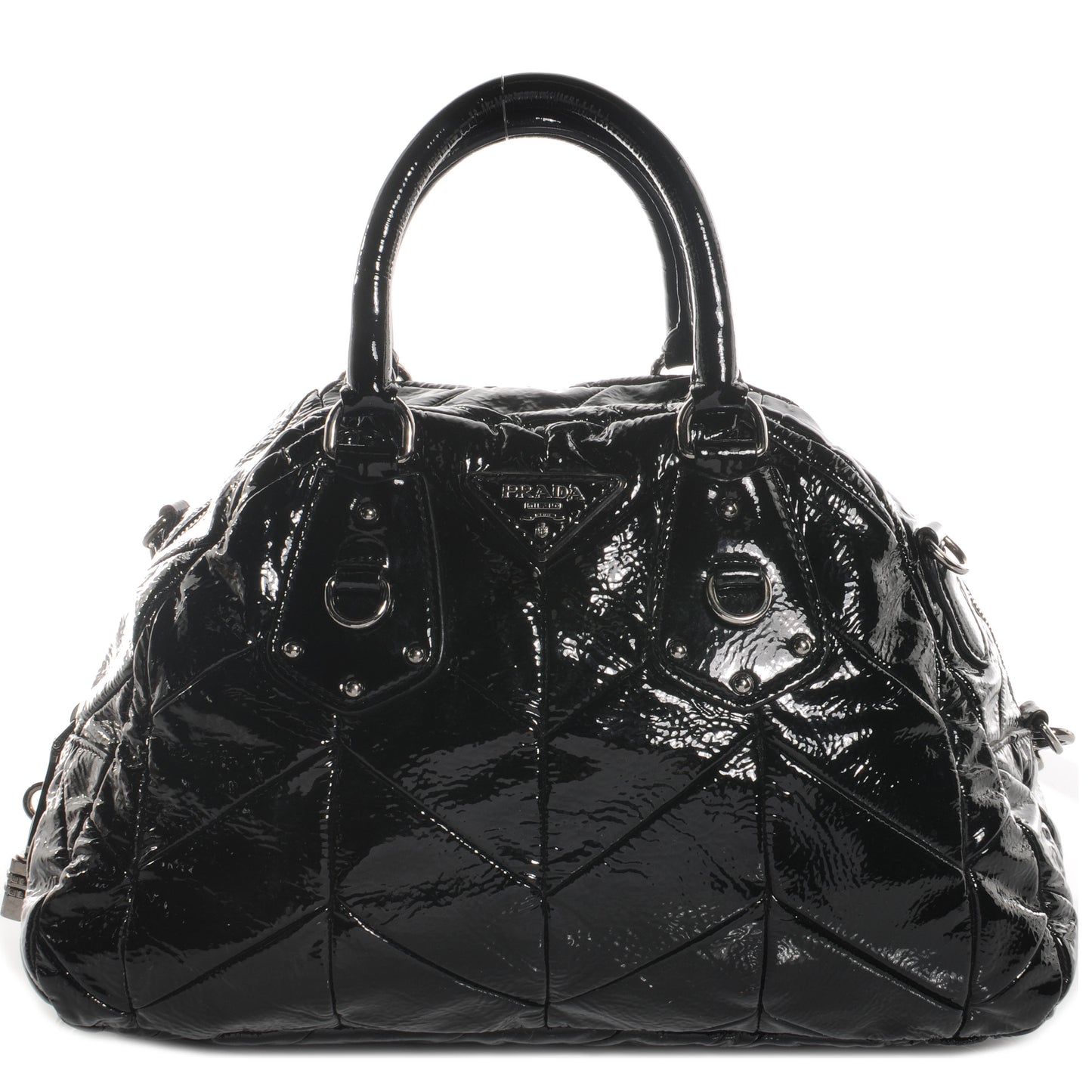 Vernice Chevron Dome Satchel Black