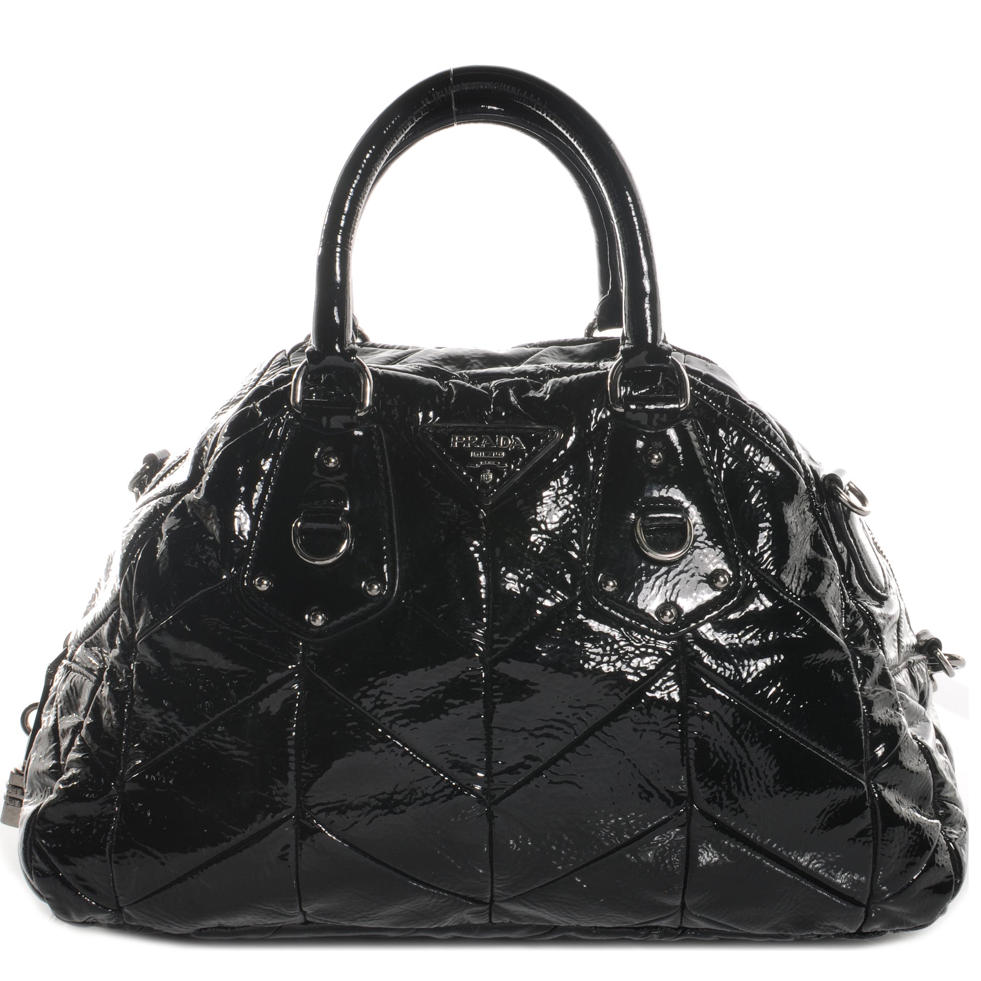 Prada Vernice Chevron Dome Satchel Black 1 of 8