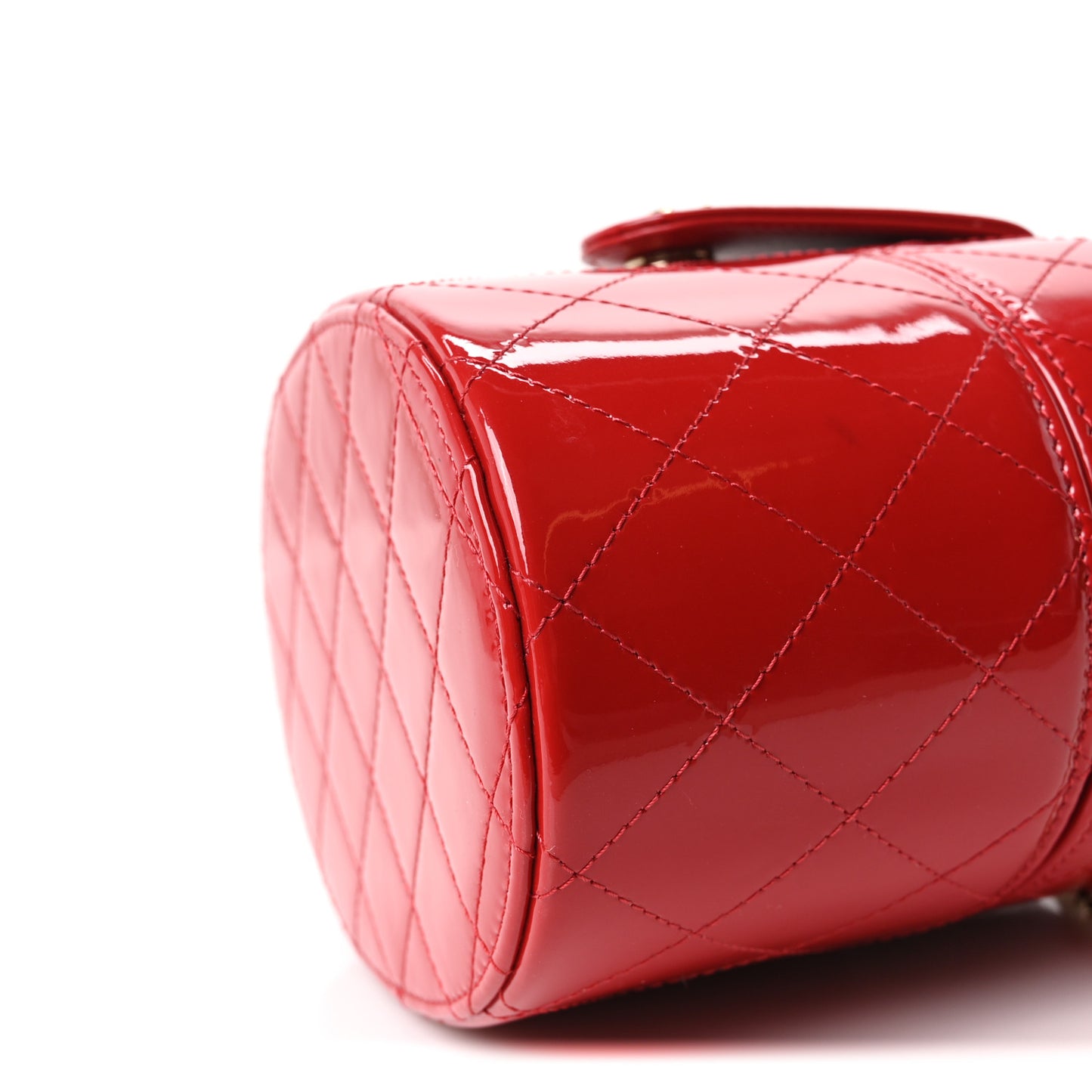 Patent Quilted Small Round Vanity With Chain  Red