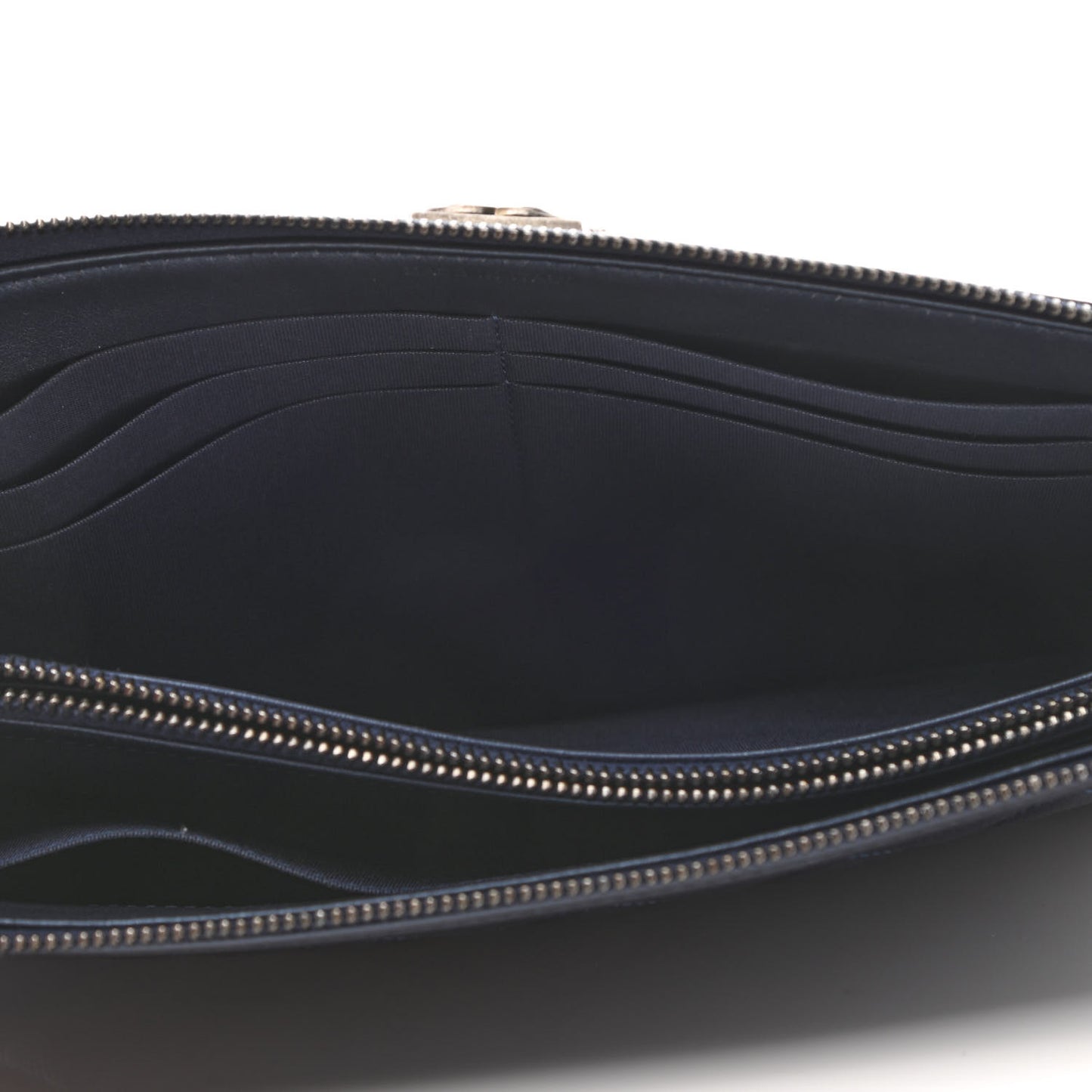 Metallic Caviar Quilted Small Zipped Boy Pouch Navy