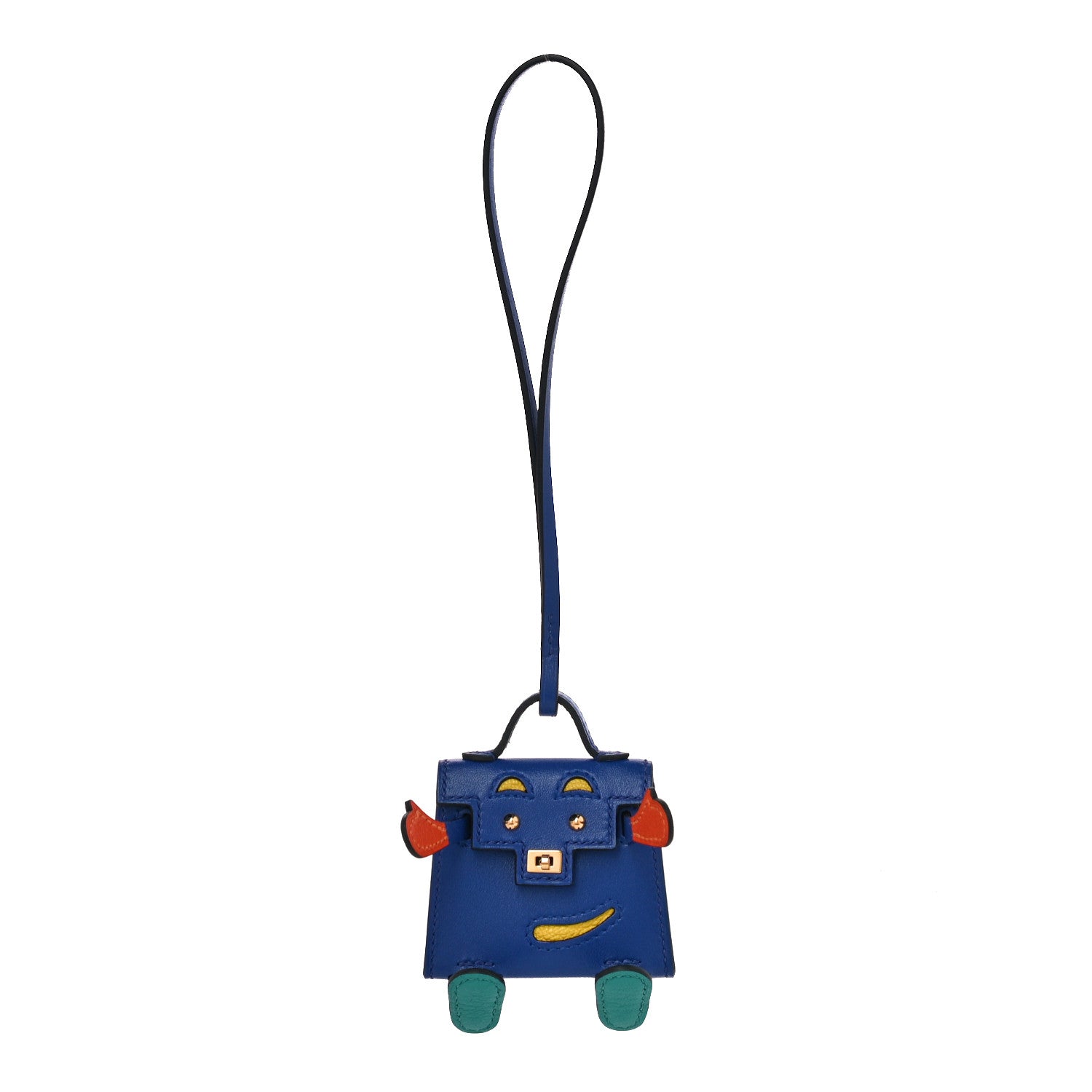 Hermes Tadelakt Chevre Mysore Kelly Quelle Idole Bag Charm Bleu Electrique Feu Jaune De Naples Vert Verone 1 of 9