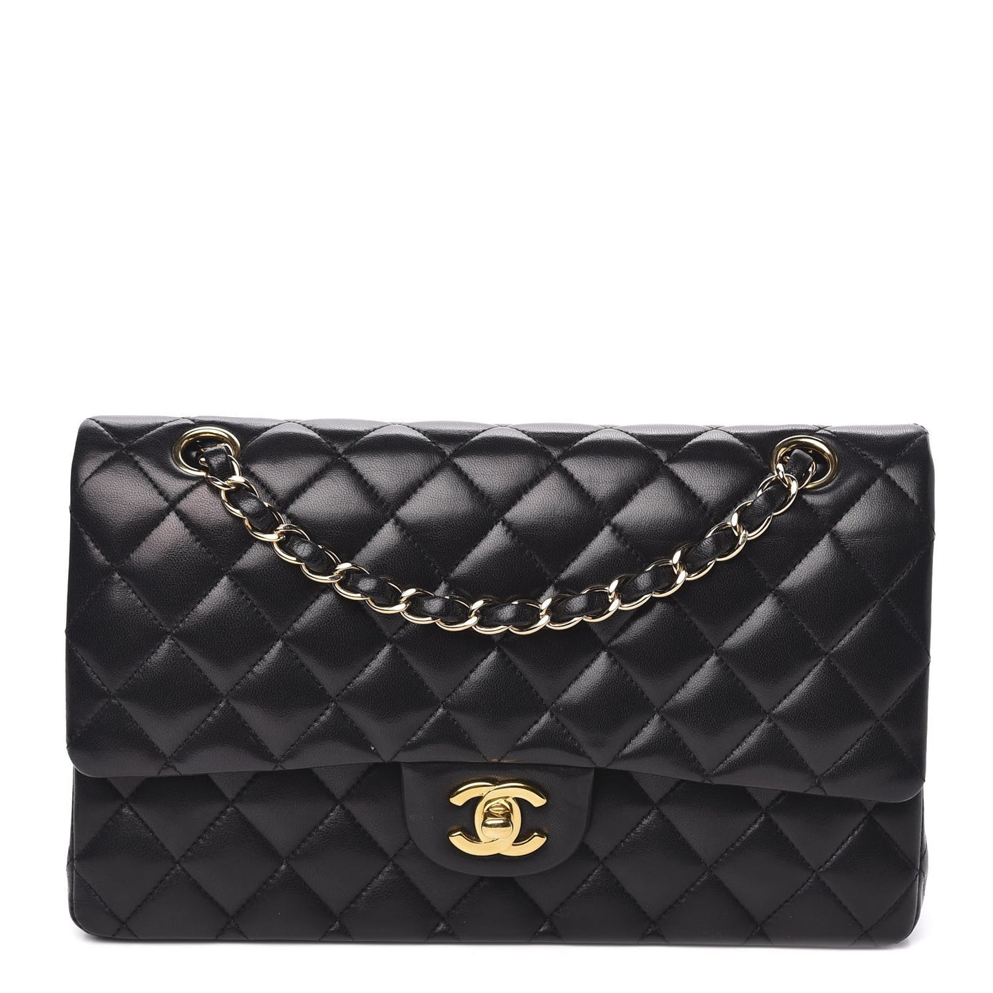 Lambskin Quilted Medium Double Flap Black