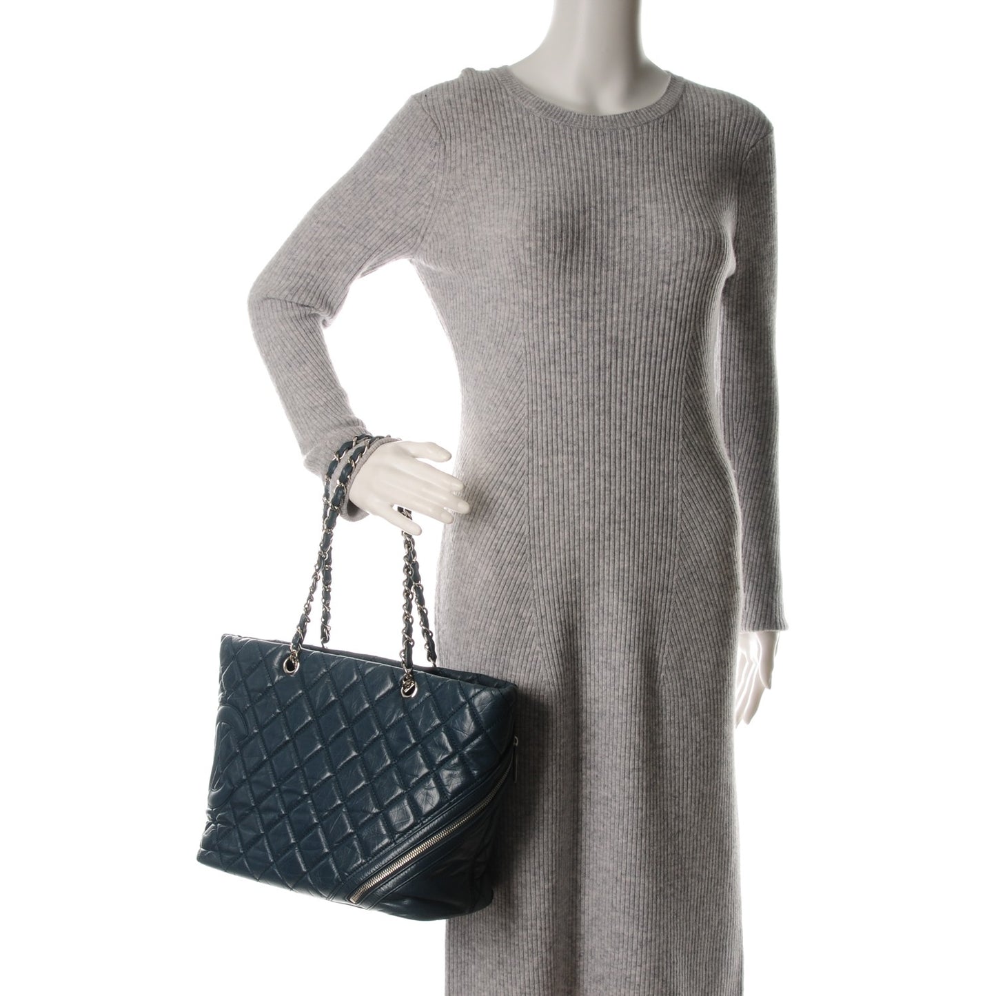 Aged Calfskin Quilted Large Cotton Club Tote Blue