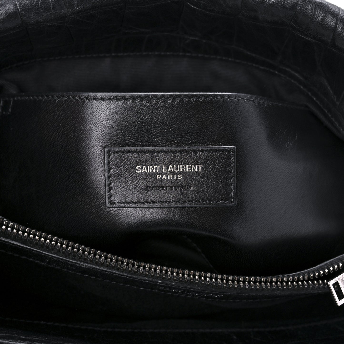 Calfskin Crocodile Embossed Medium West Hollywood Monogram Fold-Over Black