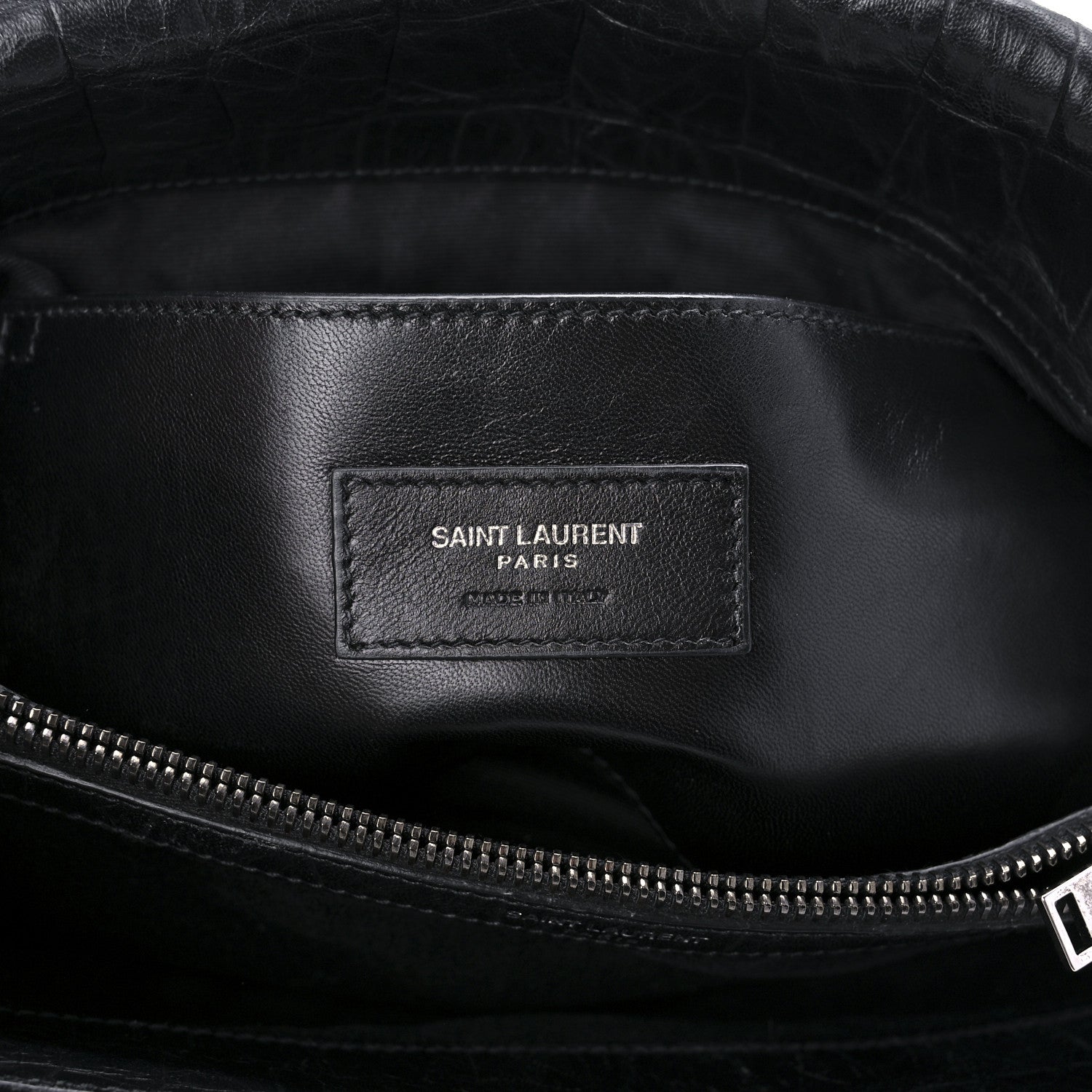 Saint Laurent Calfskin Crocodile Embossed Medium West Hollywood Monogram Fold-Over Black 6 of 9