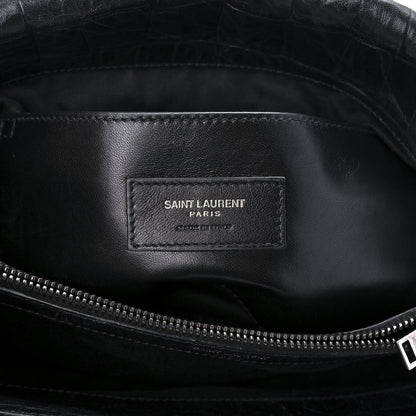 Saint Laurent Calfskin Crocodile Embossed Medium West Hollywood Monogram Fold-Over Black 6 of 9