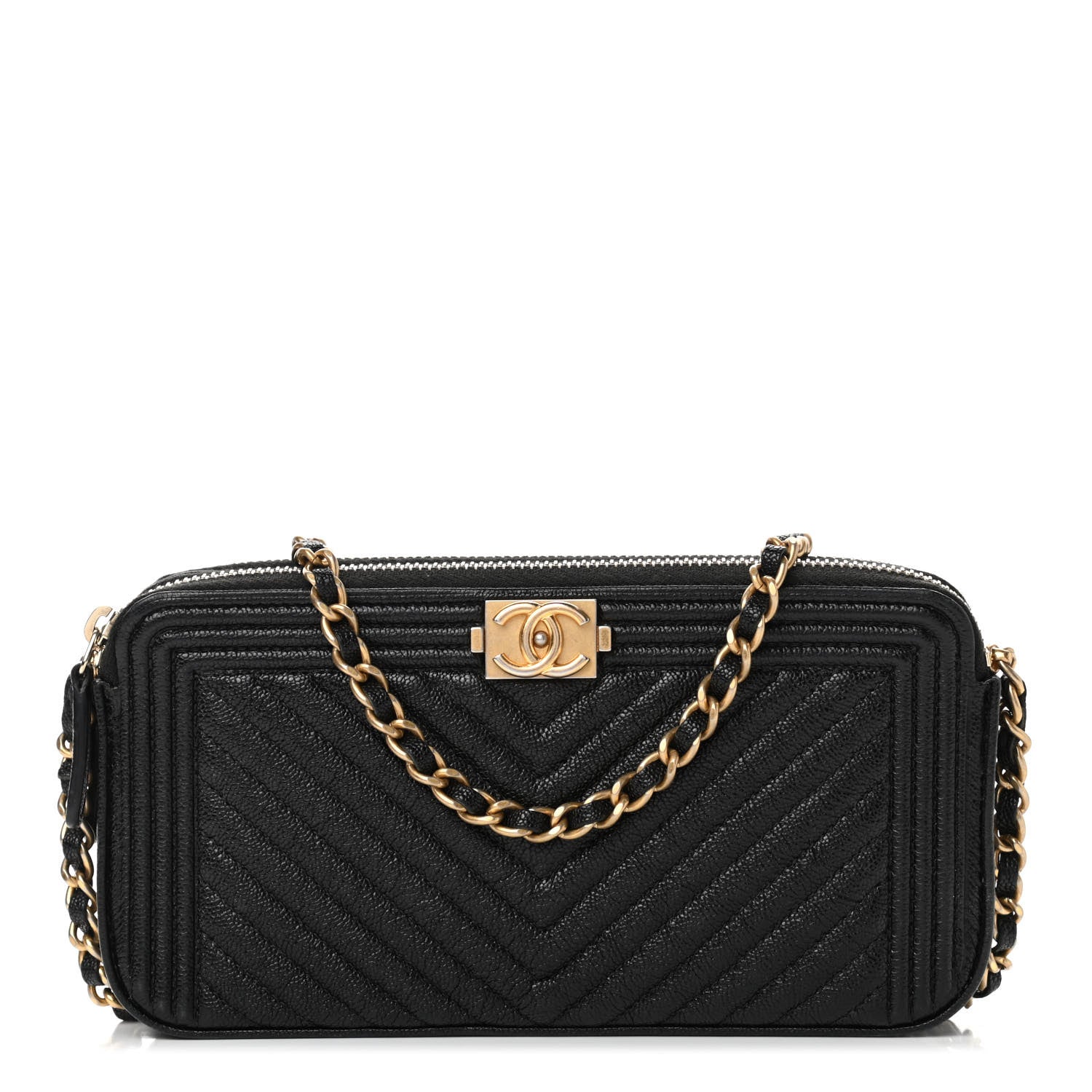 Chanel Caviar Chevron Small Boy Clutch With Chain Black 1 of 11
