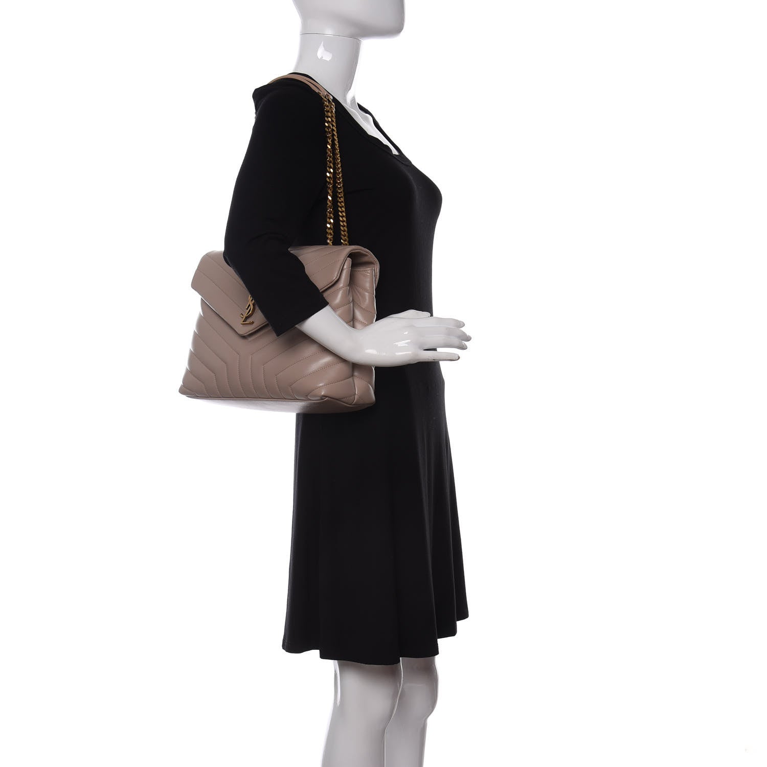 Saint Laurent Calfskin Y Quilted Monogram Medium Loulou Chain Satchel Light Natural 2 of 11