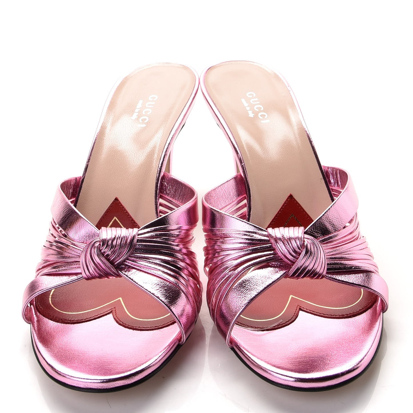 Metallic Nappa Crawford Knot Mid Heel Slide Sandals 39.5 Rosa